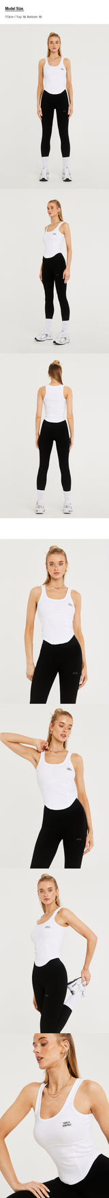Womens ラウンドカバーステッチタンクトップ (White)