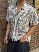 Western open collar checkered short-sleeved shirt