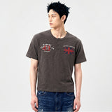 スラブヘンリーネッククロップドTシャツユニオンジャック チャコール