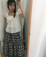 カウイフリルチェックティアードロングスカート
