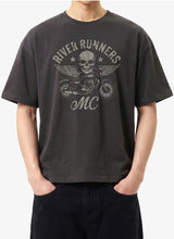 メンズコットン半袖クロップドTシャツ モーターサイクル ダークグレー