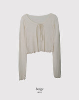 #Wave Ribbon Bolero Knit Cardigan (4color)
