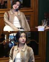 Gamants coloring gradation fringe long-sleeve cropped wool knitwear