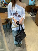 UI ドッグオフショルダーオーバーサイズフィットスリーブTシャツ