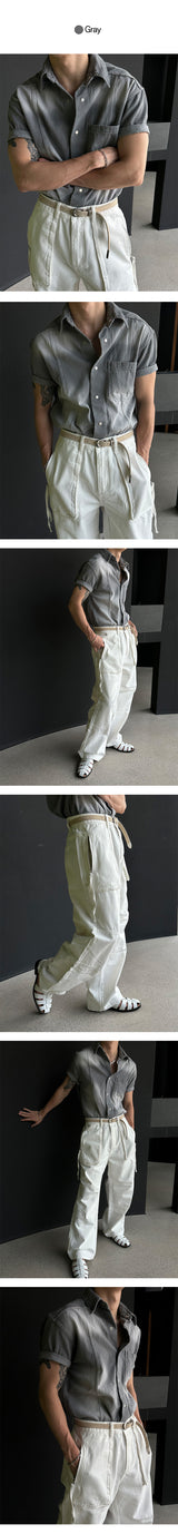 [MUSCLE FIT] Slit snap button denim shirts (3color)