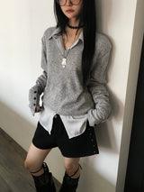 メイスリーブボタンVネックニット