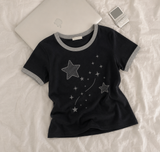 キッチルック💖ナイト スター パッチ リンガー ショートスリーブ Tシャツ(4 colors)