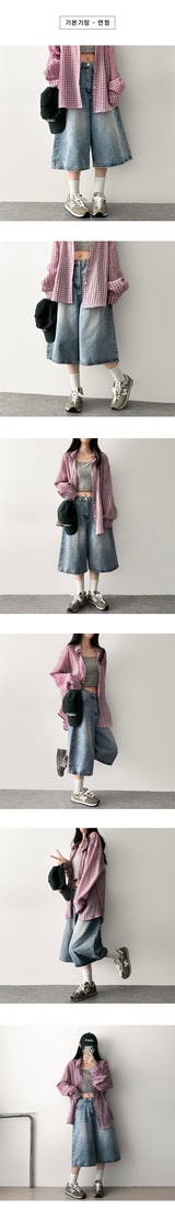 Shumi waistband denim wide Bermuda shorts [Short & basic choice]