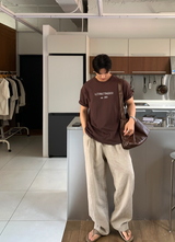 ノーメイスバックバンディングツータックリネンワイドパンツ