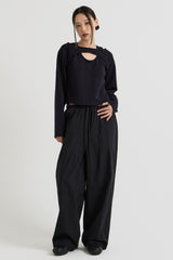 コットンレイヤード長袖Tシャツ, Black