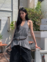 Witty Stripe Flare Halter Sleeveless