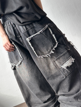 Coco Distressed Fringe Carpenter Denim Pants 2color