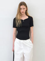 (T-7073)ESSENTIAL DROP LOGO KNIT
