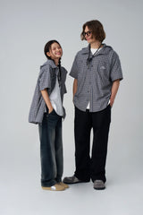 Check short-sleeved hoodie
