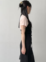 Rose Ribbed Boat Neck Short Sleeve T-shirt