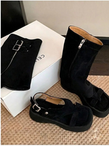 FOLD WARMER PLATFORM BELT TWO WAY SANDAL BOOTS (2COLORS!)