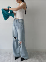 107 Damaged Wide Denim Pants