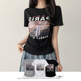 Paris ✨ Emotional Photo Printing Side Shirring Short-Sleeved T-Shirt