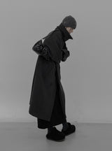 High-neck adjust double long coat