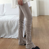Higet shirring wrinkle bottom slit layered banding long leggings pants