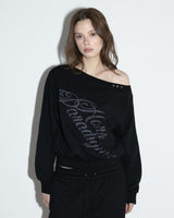 Studded One-shoulder Sweatshirt Black