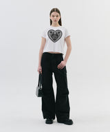 レースハートTシャツ_ホワイト(ブラック)