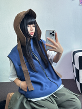 フリースレイヤードベストジップアップ💚💙🖤🧡4COLOR