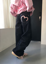 ピンクハートワイドデニム
