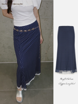 Navy Dotted Lace Chiffon Long Skirt