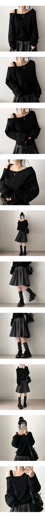 New V Unbalanced Off-Shoulder Snap Strap Sweatshirt