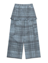 RUFFLE CHECKERED SKIRT CARGO PANTS(BLUE)