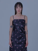 RIBBON SHIRRING LONG ONE-PIECE