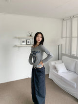 Rush Star Off-Shoulder Print Long-Sleeve Tee (4 Colors)