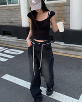 (Unisex) トラックデニムパンツ