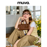muva. Genuine‑Leather Pillow‑Style Hand Tote, Convertible Cross‑body Retro Commuter Niche Textured Women’s Purse, New Arrival Feb 10