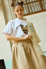 ベージュパピーホワイト半袖tシャツ