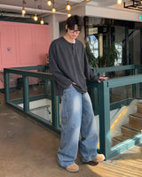 ラットワイドデニムパンツ(Black)