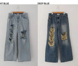 ダメージワイドジーンズ (LIGHT BLUE, DEEP BLUE 2COLORS!)
