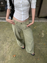 khaki cotton jeans wide casual pants