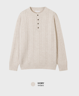 Look & P ヘンリーネックボタンケーブルオーバーフィットニット