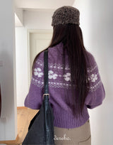 Purple Snow Turtleneck Cropped Knitwear