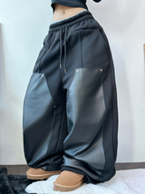 ストリング💙レザーダブルリベットロングパンツ💙🖤2カラー