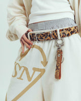 nsn leopard studs belt -brown-