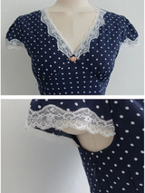 VINTAGE LACE-TRIM POLKA DOT MAXI DRESS
