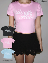 Short-sleeved cropped T-shirt with coloring lettering