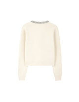 Aria Beads Detail Wool Blended Knit Cardigan Ivory
