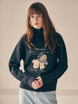 PUPPY JACQUARD HIGH NECK KNIT GRAY