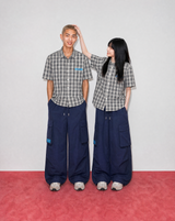 ハーフクロップチェックシャツ (BLACK)