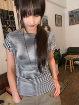 Yurimo Stripe Boat Neck Short Sleeve Tee