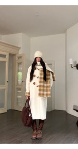 Celebrity toggle checkered long coat